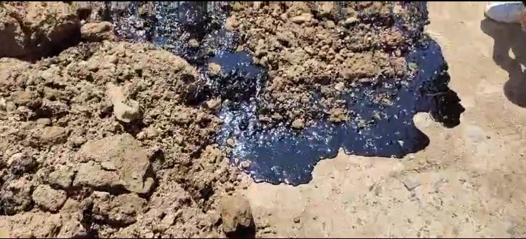 挖掘机挖出的油泥。视频截图